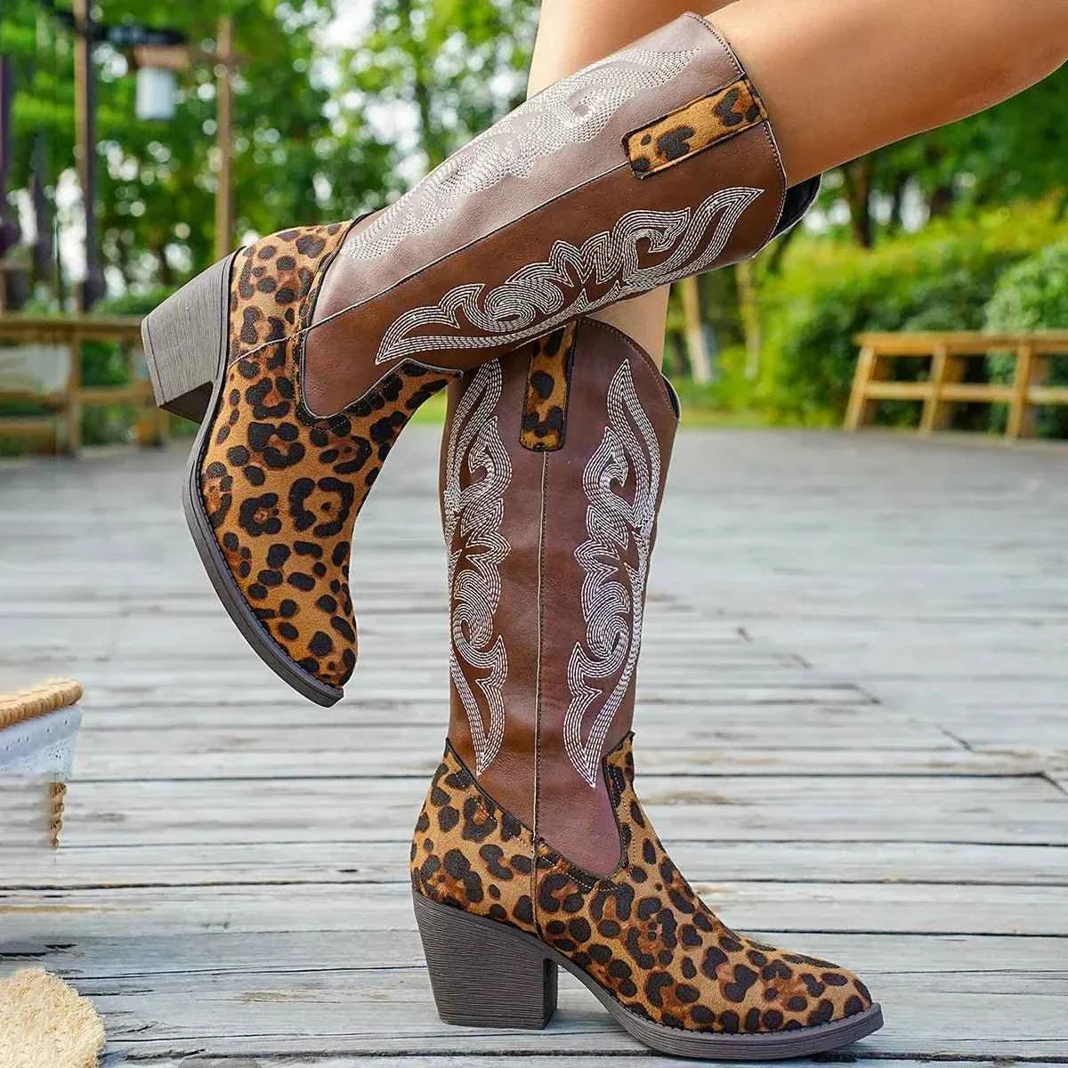 Brown Western Embroidered : Mid-Calf Boots