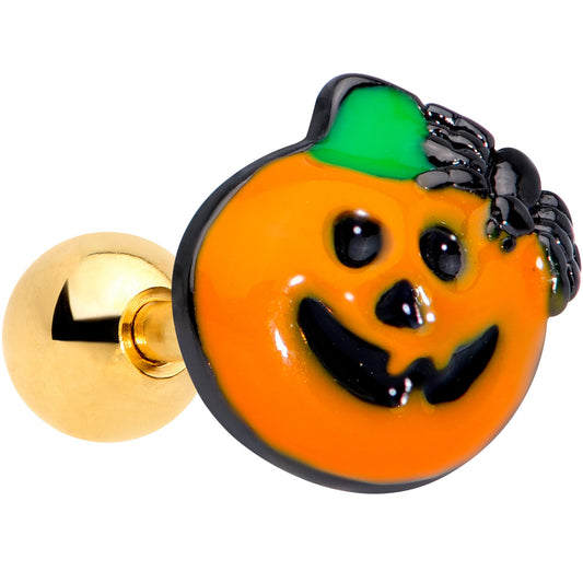 16G 1/4 Gold Tone Spider Pumpkin Halloween Cartilage Tragus