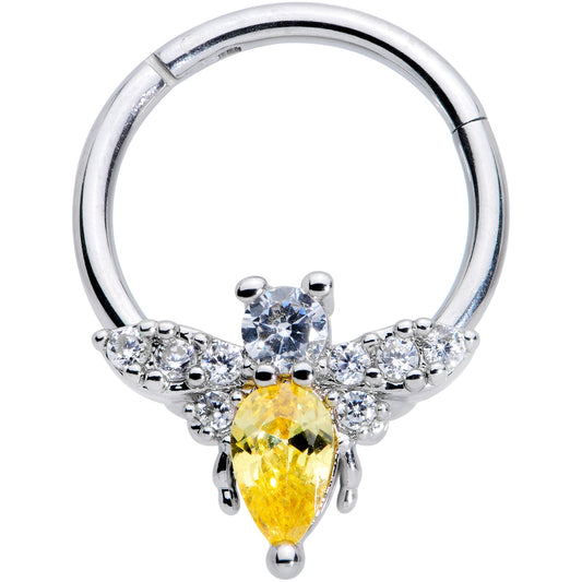 16G 3/8 Yellow CZ Gem Bee Hinged Segment Ring