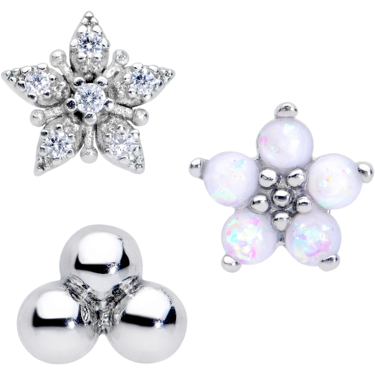 16G 5/16 CZ Gem White Faux Opal Bioplast Labret Tragus Set of 3