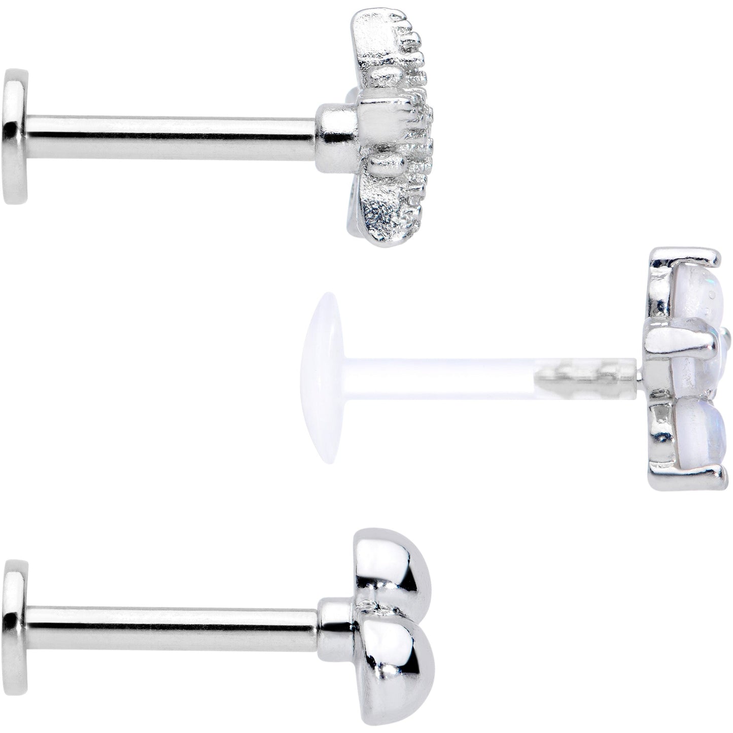 16G 5/16 CZ Gem White Faux Opal Bioplast Labret Tragus Set of 3