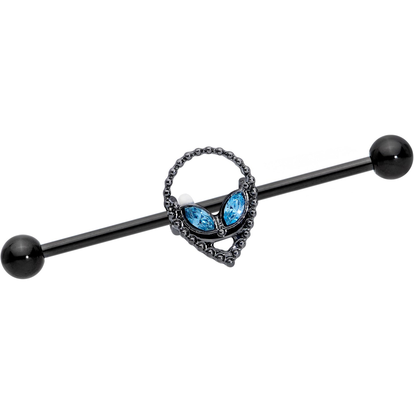 14G Blue Gem Black Hollow Alien Industrial Barbell 38mm