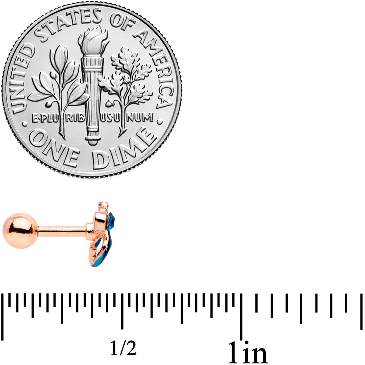 16G 1/4 Aqua Gem Rose Gold Tone Mermaid Cartilage Tragus