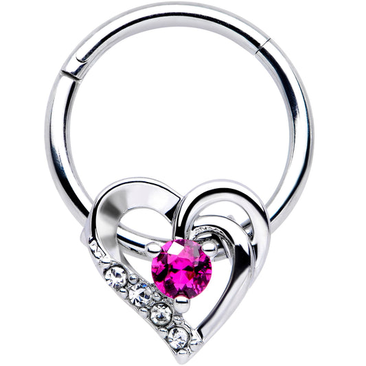 16G 3/8 Clear Pink Gem Swirling Heart Valentines Day Septum Ring