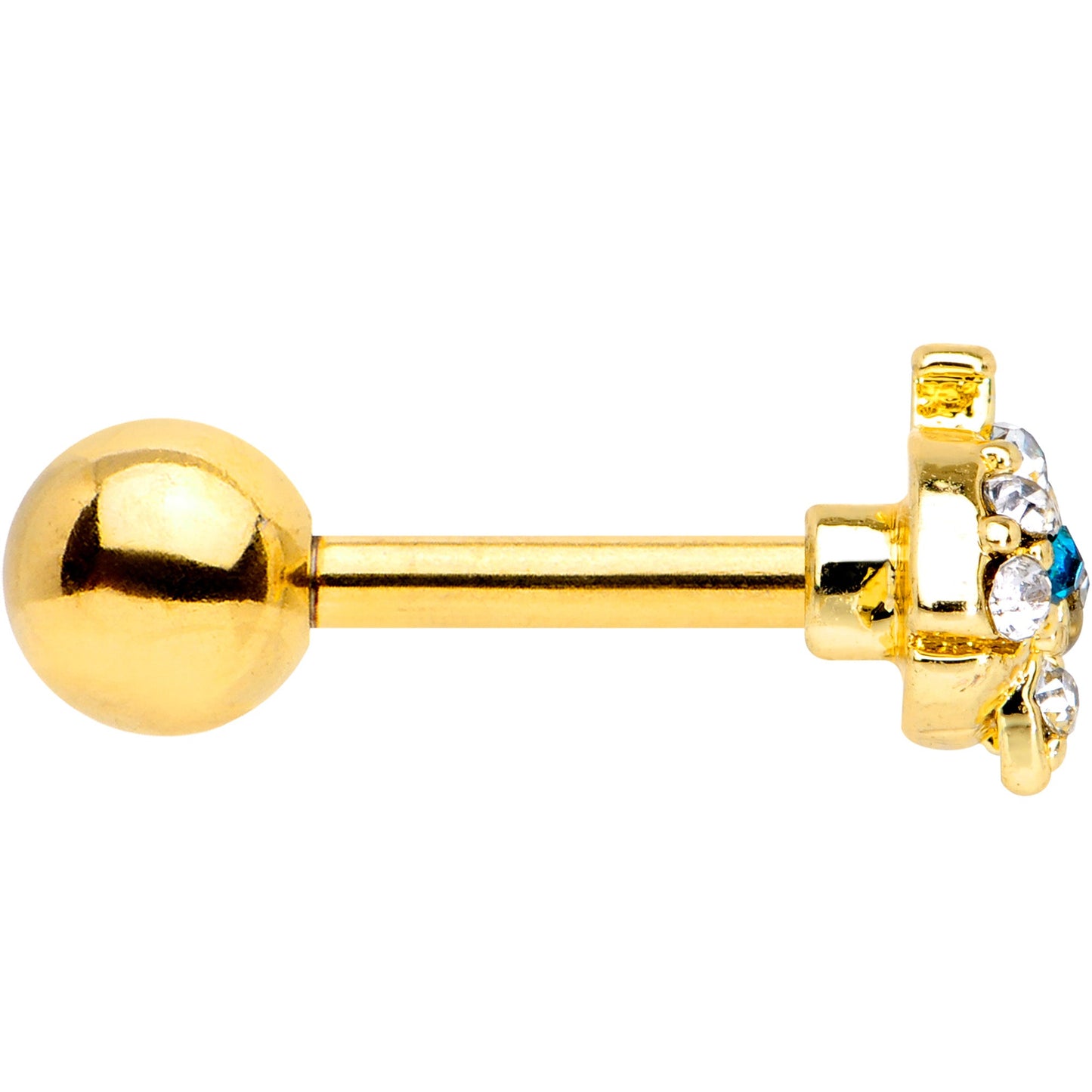 16G 1/4 Clear Aqua Gem Gold Tone Whale Cartilage Tragus Earring