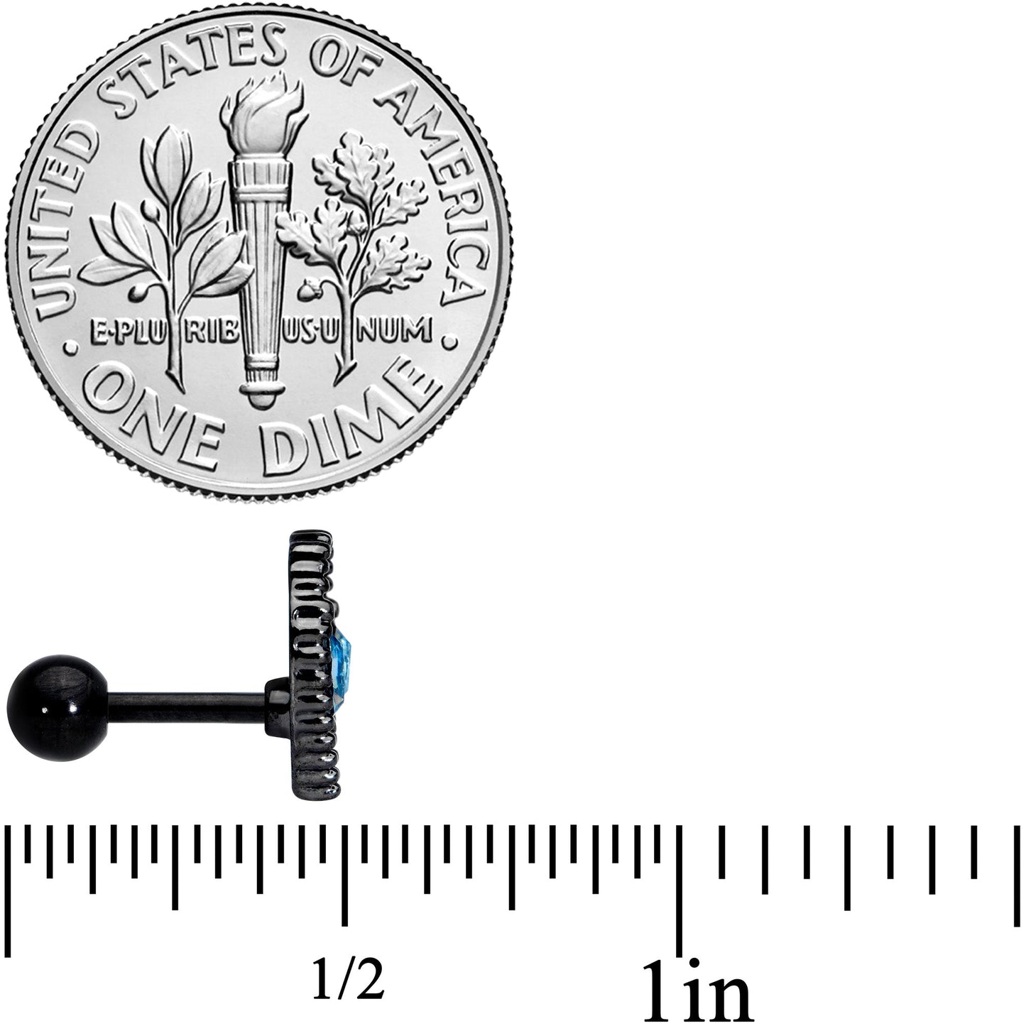 16G 1/4 Aqua Gem Black Alien Cartilage Tragus