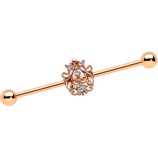 14G Clear CZ Gem Rose Gold Tone Elegant Industrial Barbell 38mm