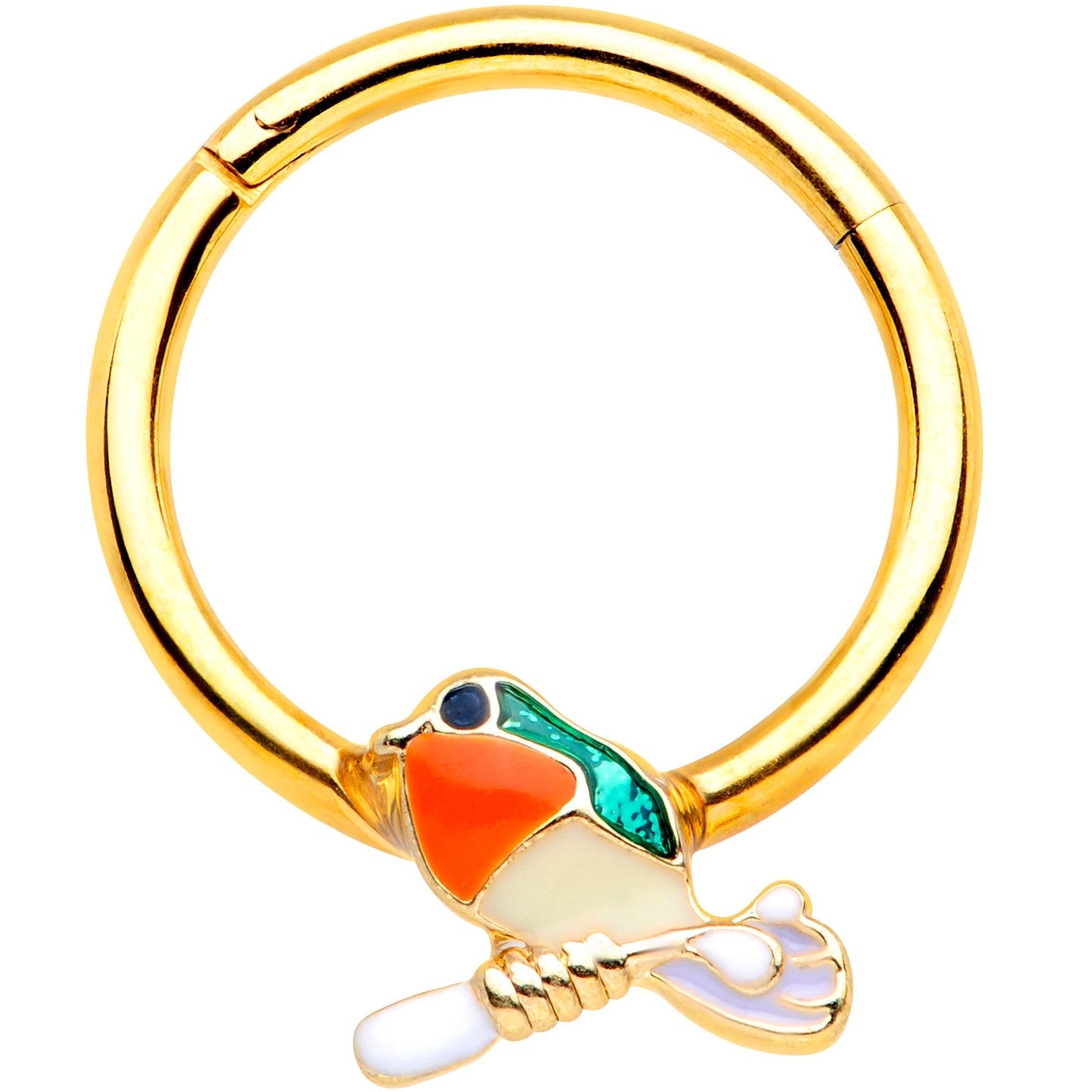 16G 3/8 Green Gem Gold Tone Perched Bird Septum Ring