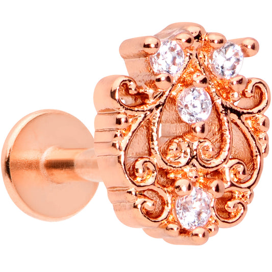 16G 5/16 Clear CZ Gem Rose Gold Tone Elegant Labret Monroe Tragus