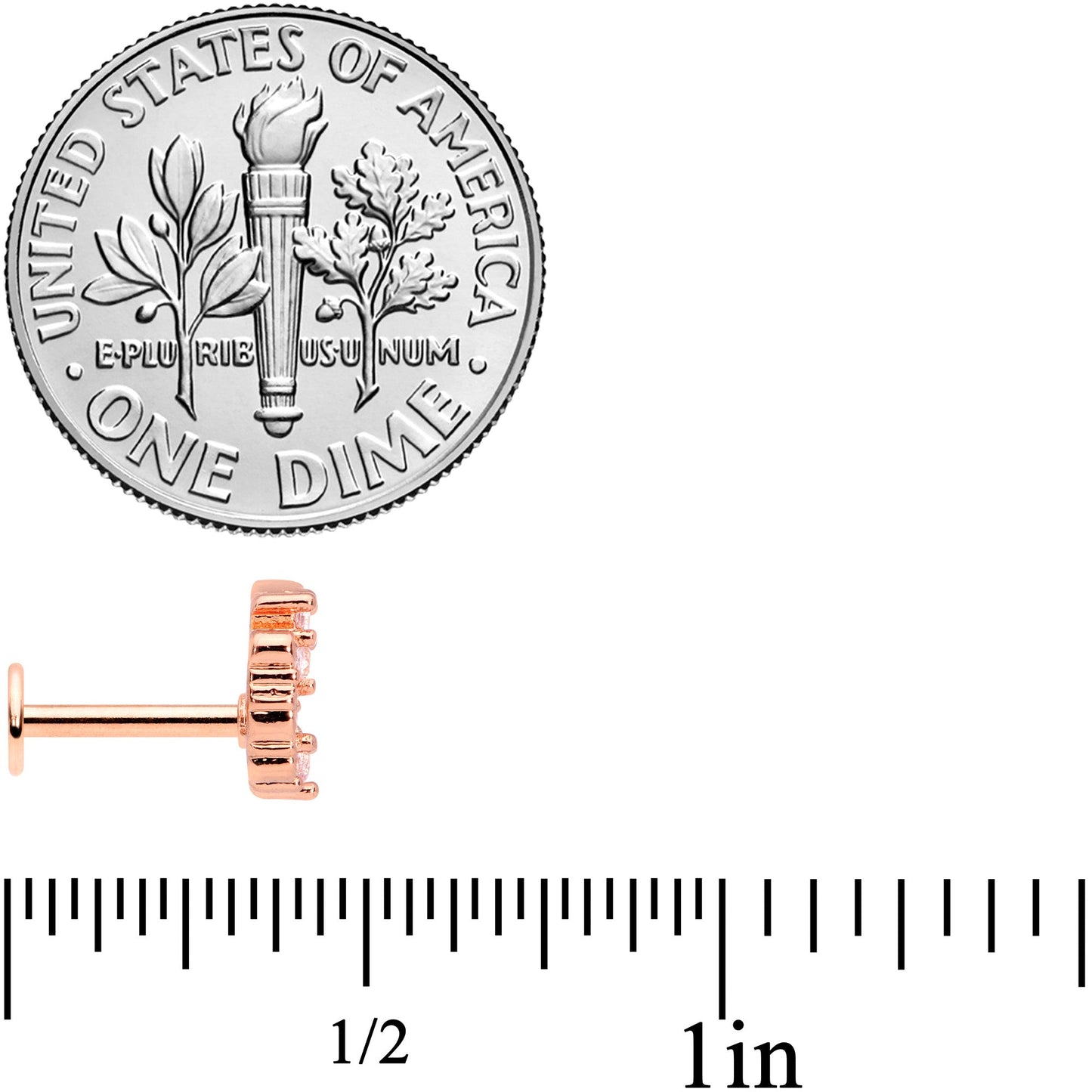 16G 5/16 Clear CZ Gem Rose Gold Tone Elegant Labret Monroe Tragus