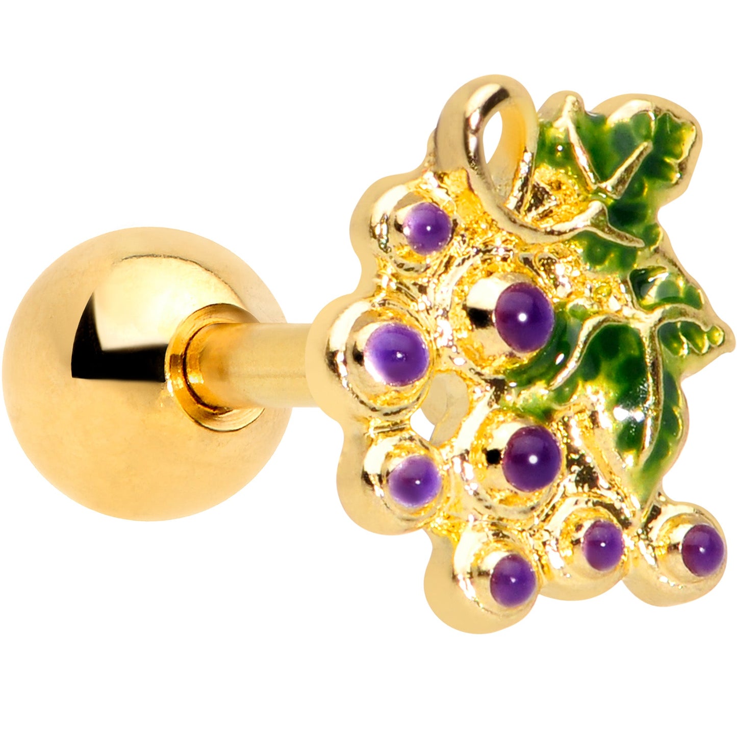 16G 1/4 Gold Tone Yummy Grapes Cartilage Tragus Earring