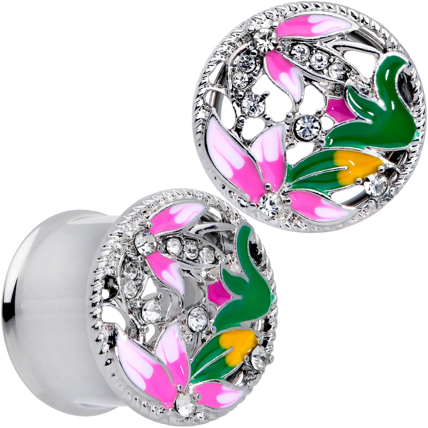 Clear Gem Exotic Garden Flower Double Flare Plug Set