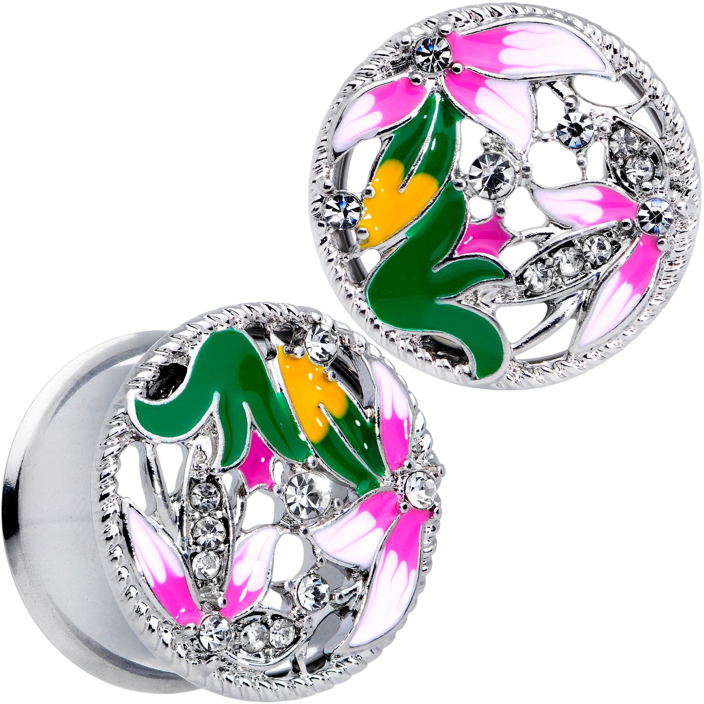 Clear Gem Exotic Garden Flower Double Flare Plug Set