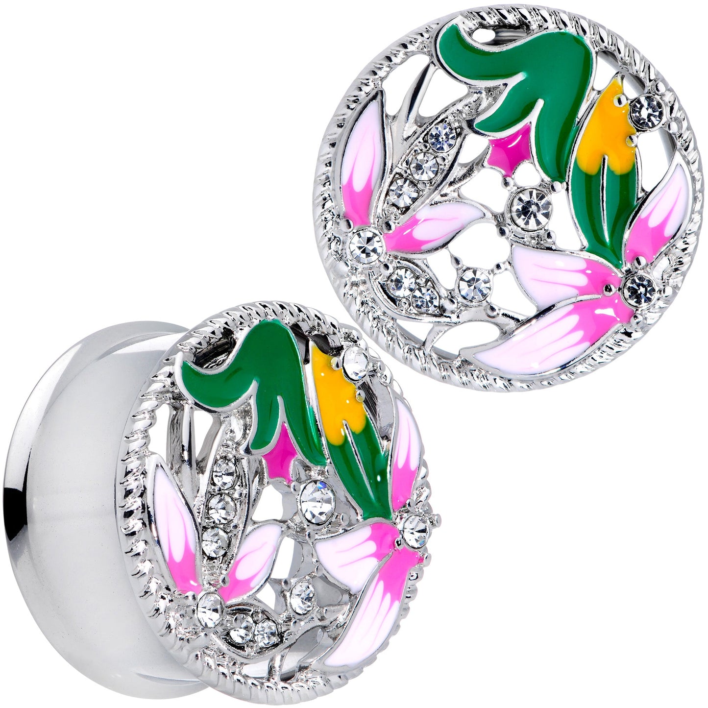Clear Gem Exotic Garden Flower Double Flare Plug Set