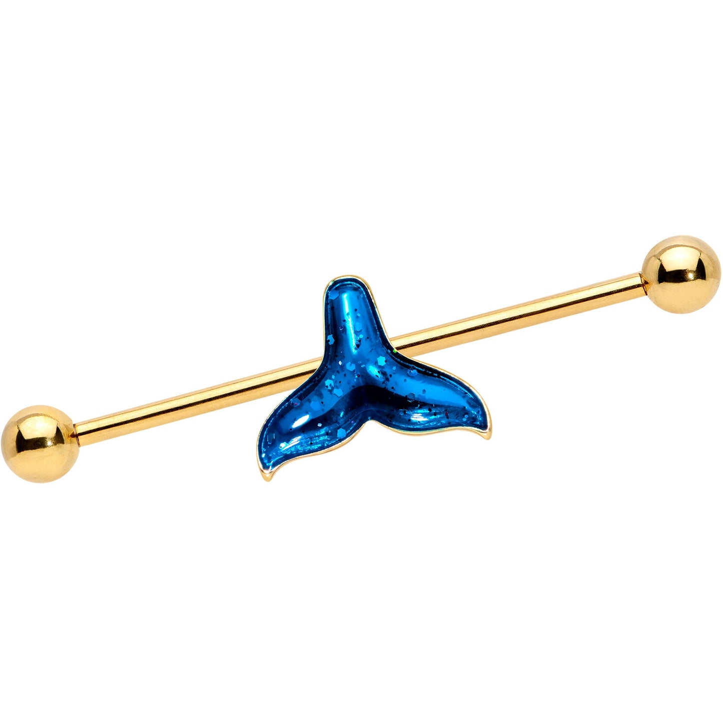14G Gold Tone Iridescent Mermaid Tail Industrial Barbell 38mm