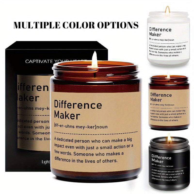 1pc, Lavender Scented Candle, "Difference Maker" Inspirational Quote, 33.81oz Glass Jar with Wick, Bee & Soy Wax, Perfect Gift for Women, Men, Best Friends, Teachers, Bosses, Leaders, Mentors, for Christmas, Thanksgiving, Bir