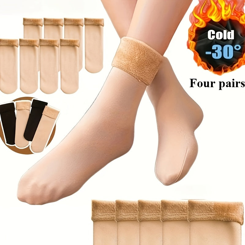 4 Pairs Snow Socks With Plush Lined, Thickened Warm Floor Socks, Winter Cold Cold Warm Socks