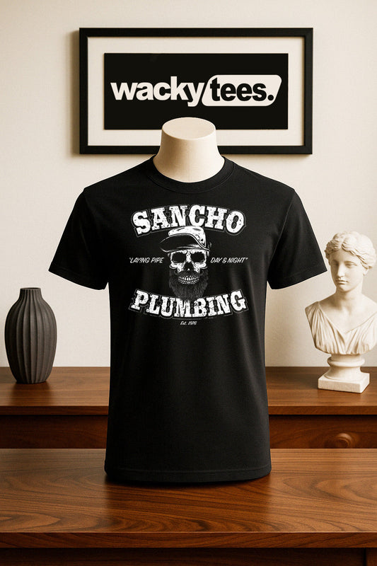 Sancho Plumbing Laying Pipe Day and Night Graphic Tee Shirt