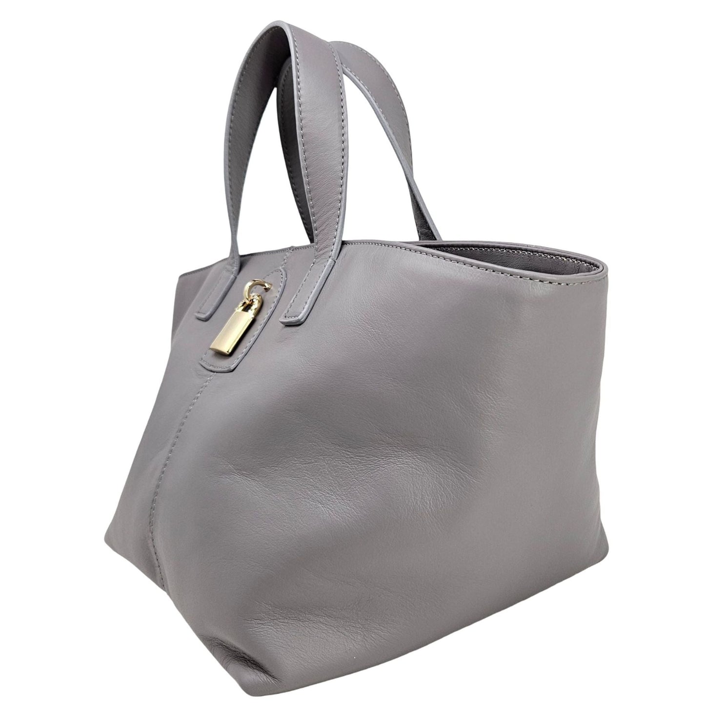 Madison Maison x Joan Hornig Light Grey Leather Lock Tote Bag