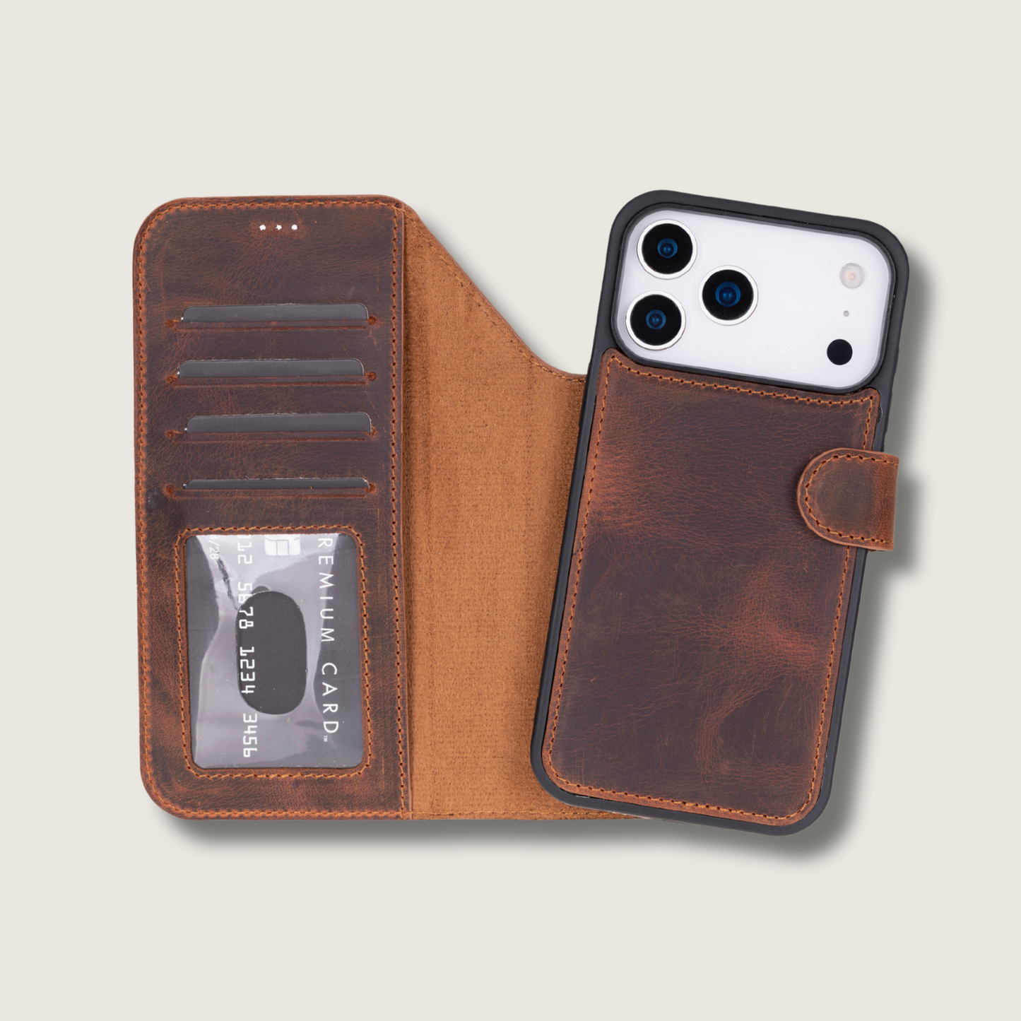 Leather iPhone 17 Pro Max Wallet Case – Brown - Austin