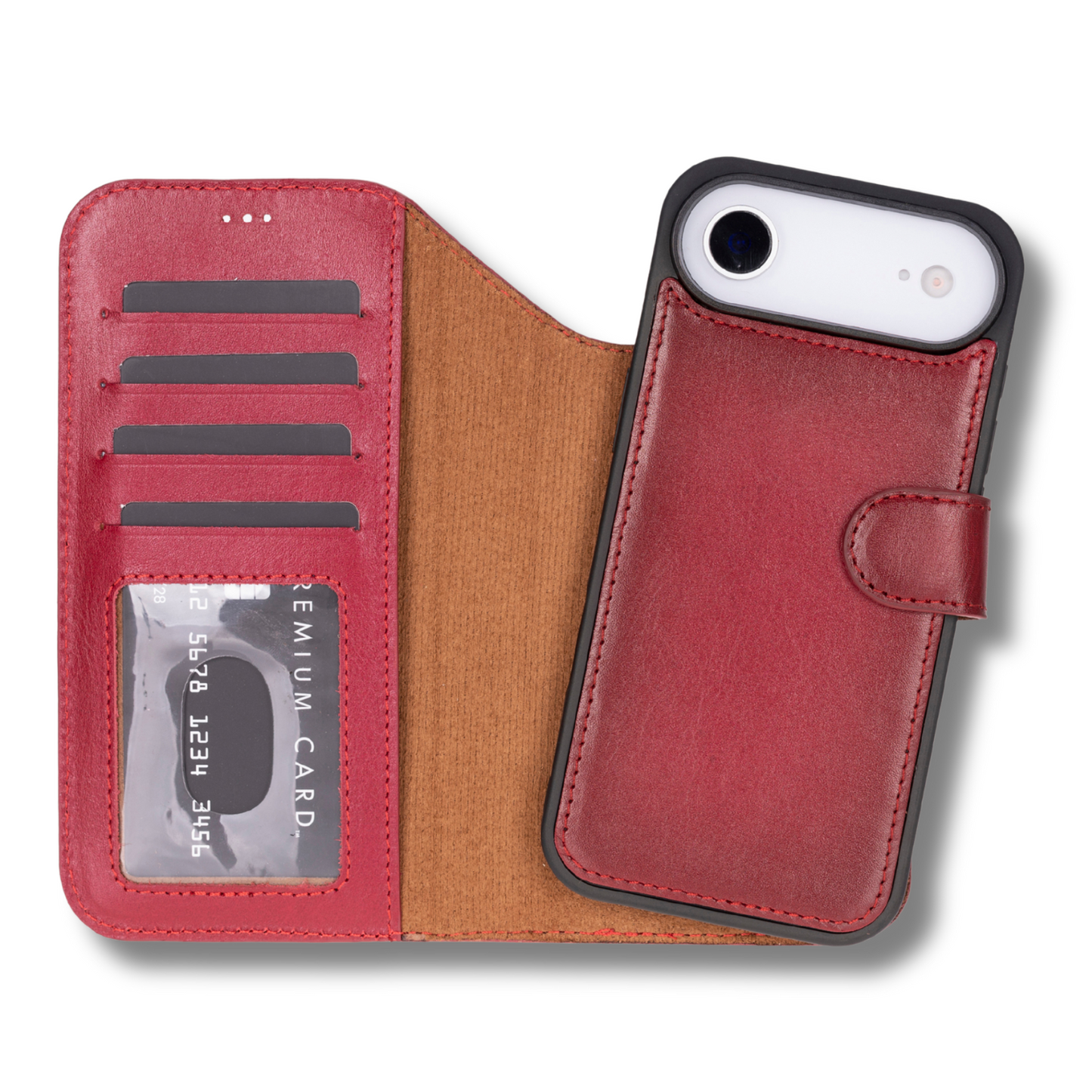 Premium Leather iPhone Air Wallet Case – Red - Austin