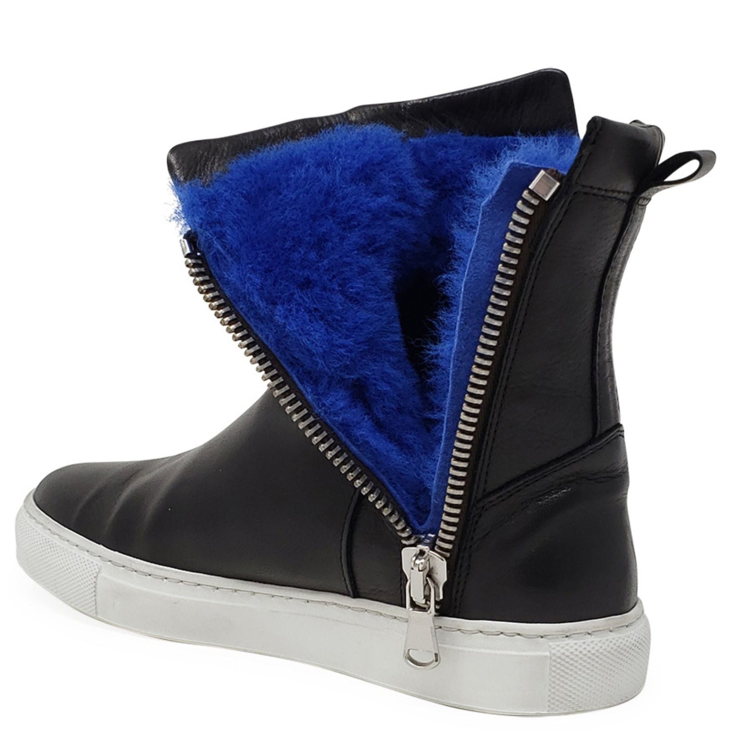 Black Leather Double Zip Shearling Boot