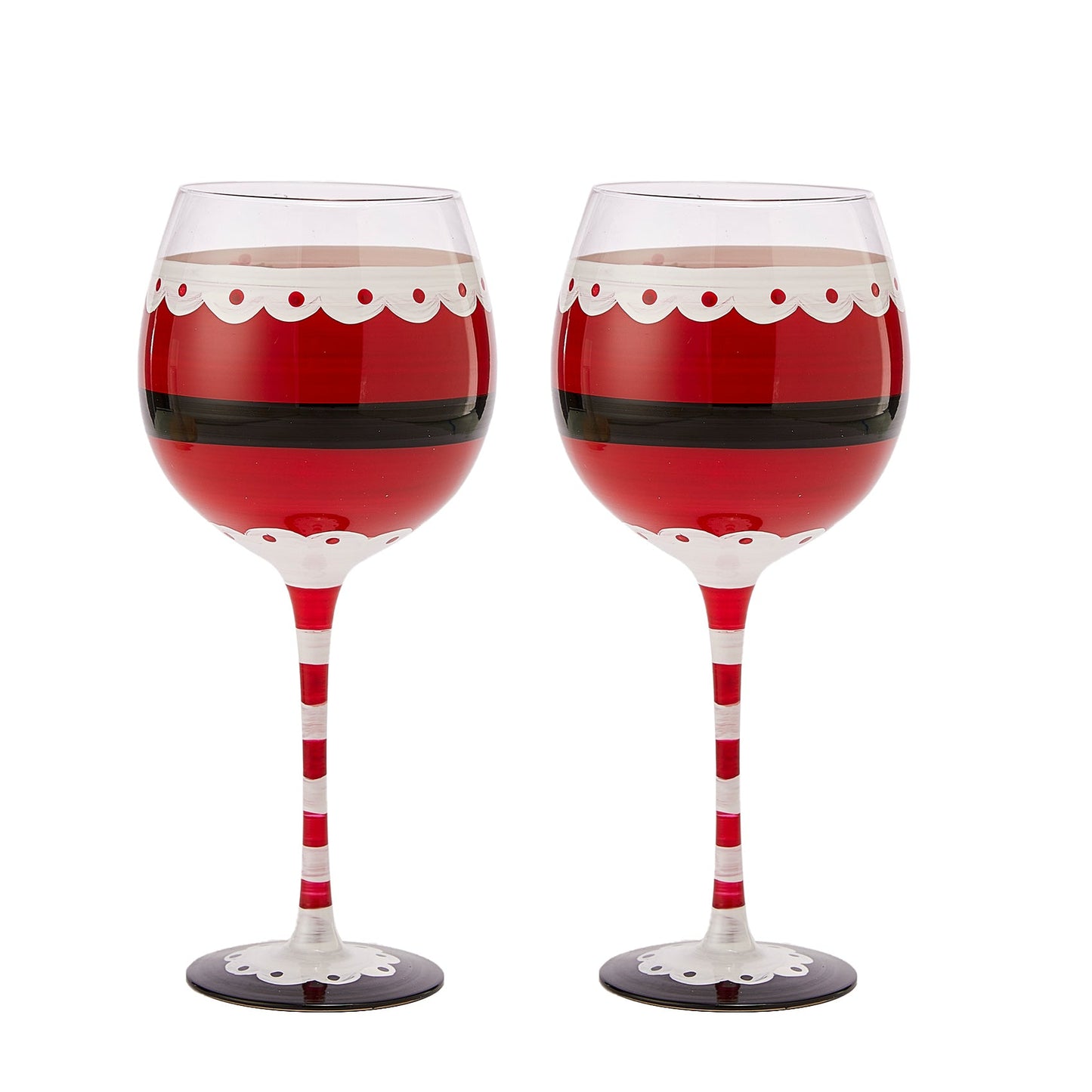 Santa's Elf Stemmed Wine & Water Glasses - Set of 2 - Shining Red & Black, 9" H - Christmas & Holiday Parties Glassware - Xmas Tree - Set of 2, 17.5oz - Santa Festive Glass - Great Gift!