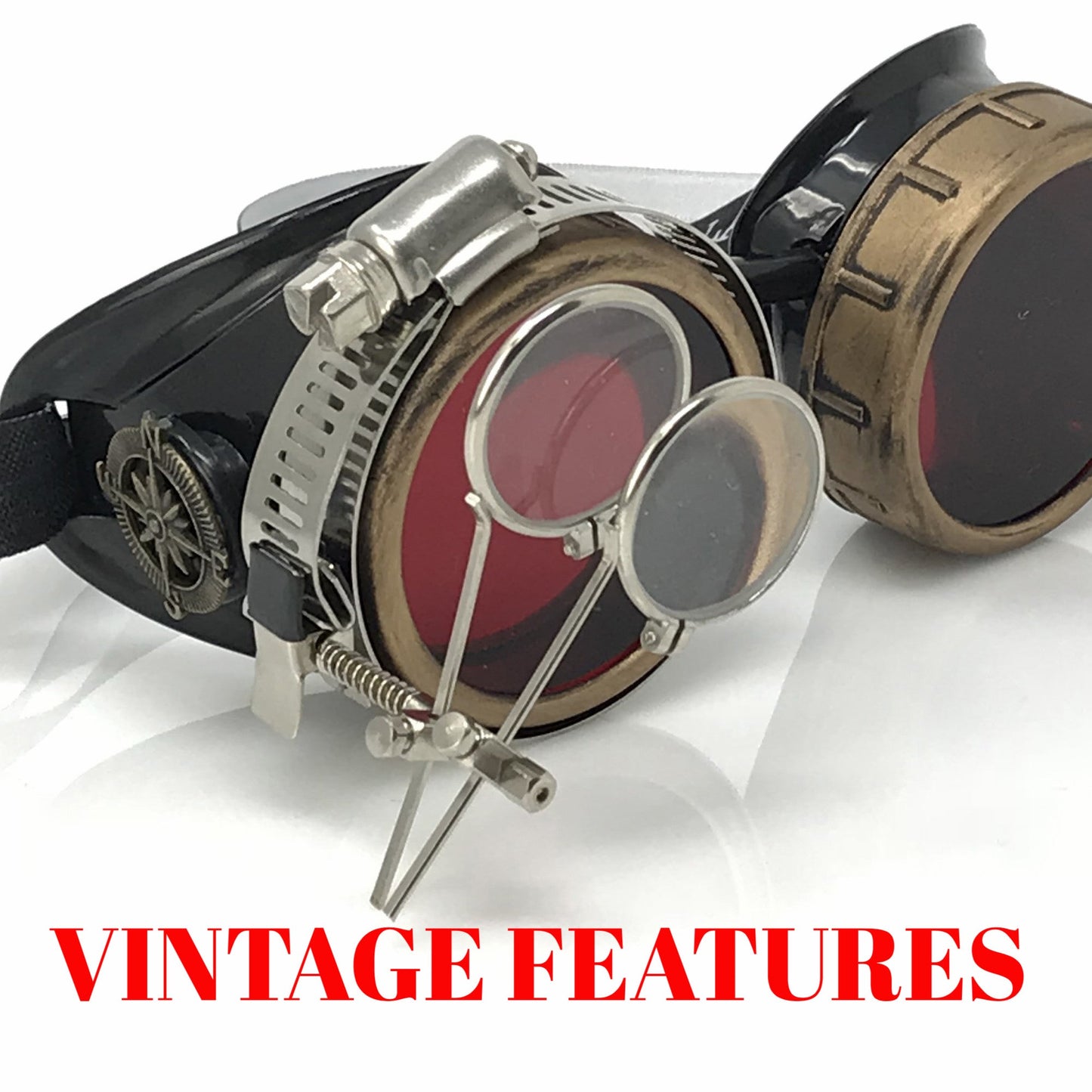 Steampunk Goggles with magnifying loupes red lenses