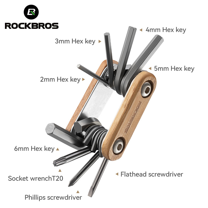 ROCKBROS Titanium-Plated 8-in-1 Wood Handle Multi-function Tool