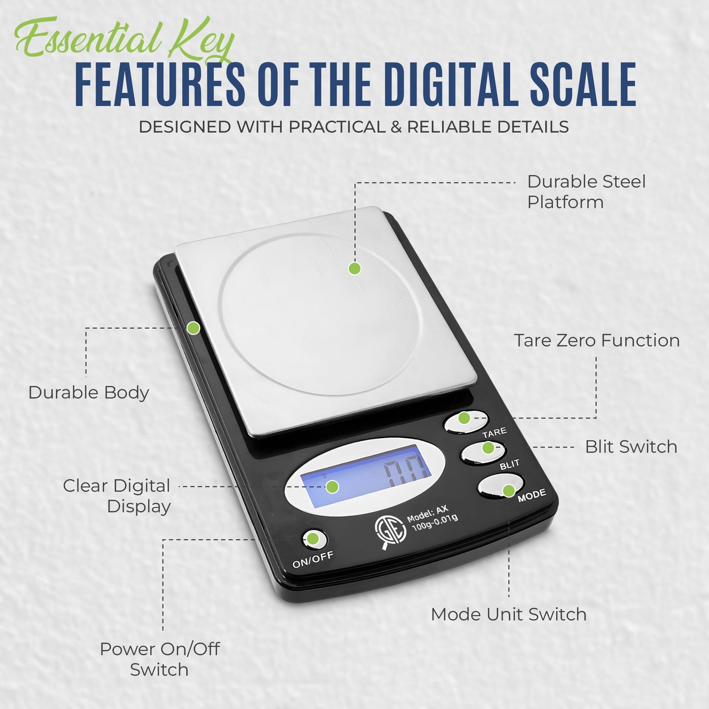 GTE 100AX Professional Digital Jewelry Scale – 6 Modes: g, oz, gn, ct, ozt, dwt - 100g × 0.01g Accuracy