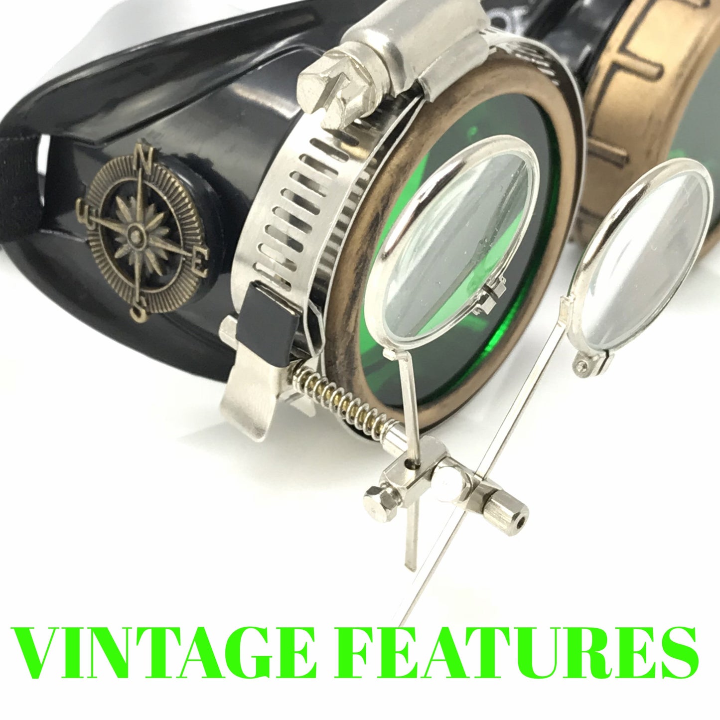 Steampunk Goggles with magnifying loupes green lenses