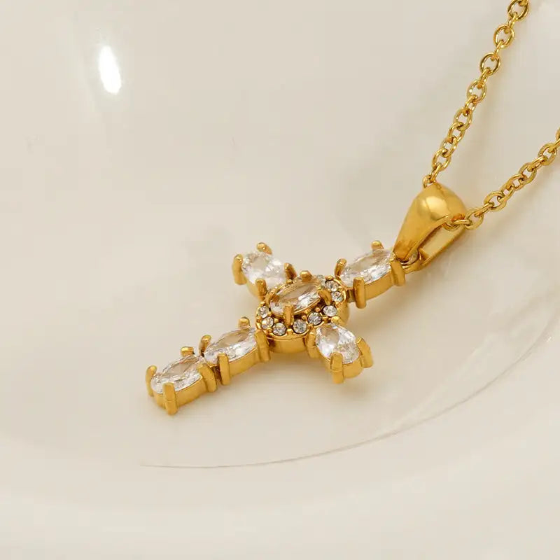 Ins Style Vintage Cross Zircon Necklace