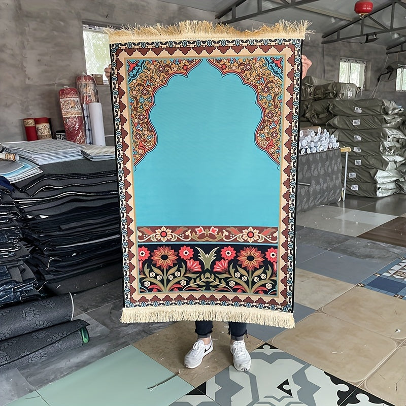1pc Luxury Muslim Prayer Mat, Non-Slip Printed Islamic Kabah, Soft Worship Cushion, Meditation Rug, Pilgrimage Blanket, Islamic Prayer Carpet, Ideal Islamic Gift