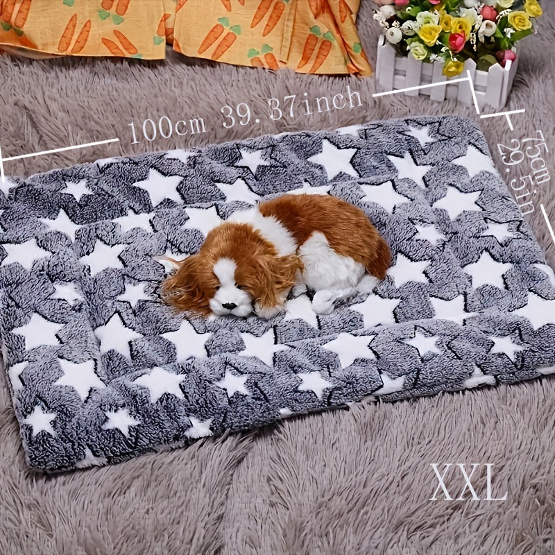 Warm Winter Pet Bed Mat - Soft and Thick Square Dog Crate Pad with Star Pattern, Polyester Fiber Fill, Suitable for Extra Small to Large Dogs - Insulated Cat and Dog Blanket for Kennel and Home Use