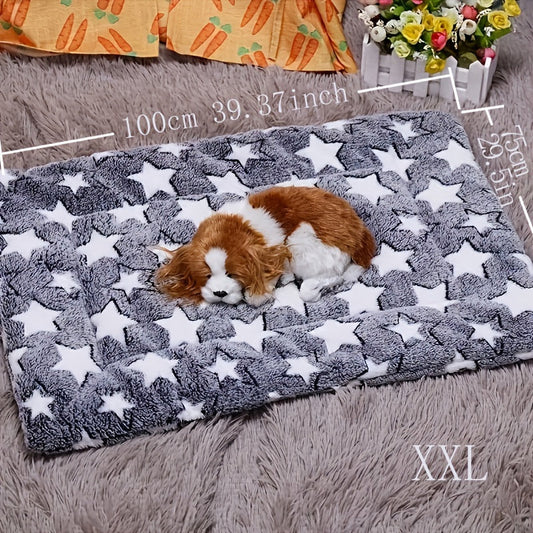 Warm Winter Pet Bed Mat - Soft and Thick Square Dog Crate Pad with Star Pattern, Polyester Fiber Fill, Suitable for Extra Small to Large Dogs - Insulated Cat and Dog Blanket for Kennel and Home Use