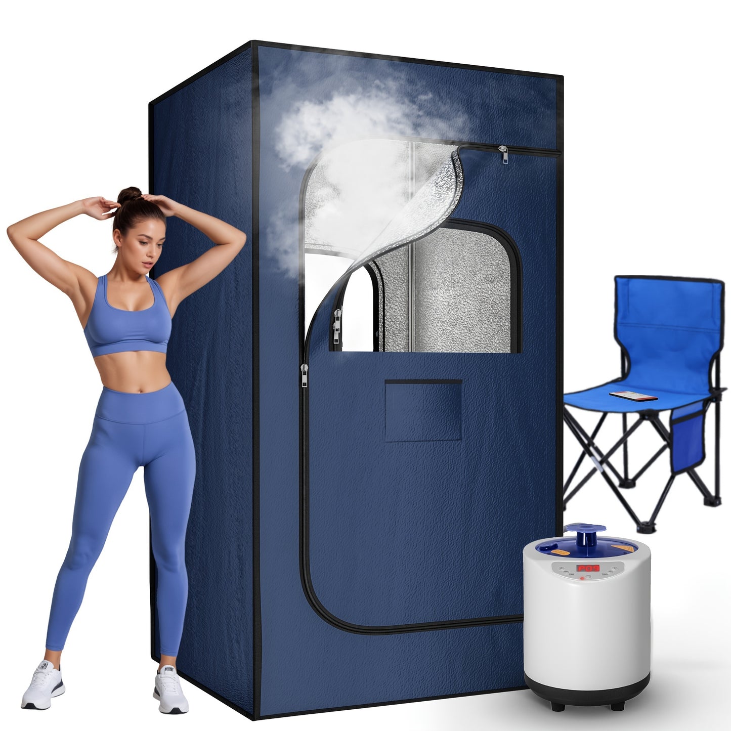 Portable Steam Sauna for Home with 3L Steamer, Remote Control, Folding Chair, 99 Minute Timer, Navy Blue - Premium  from Lizard Vigilante - Just $152.99! Shop now at Lizard Vigilante