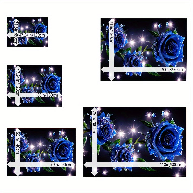 Crystal Velvet Romantic Valentine's Day Blue Fairy Rose Earth Blanket Area Rug Hotel Living Room Bedroom Soft Carpet Machine Washable Non-slip Backing Office Entryway Indoor Decorative Carpet Floor Mat For Hotel/Restaurant/Of