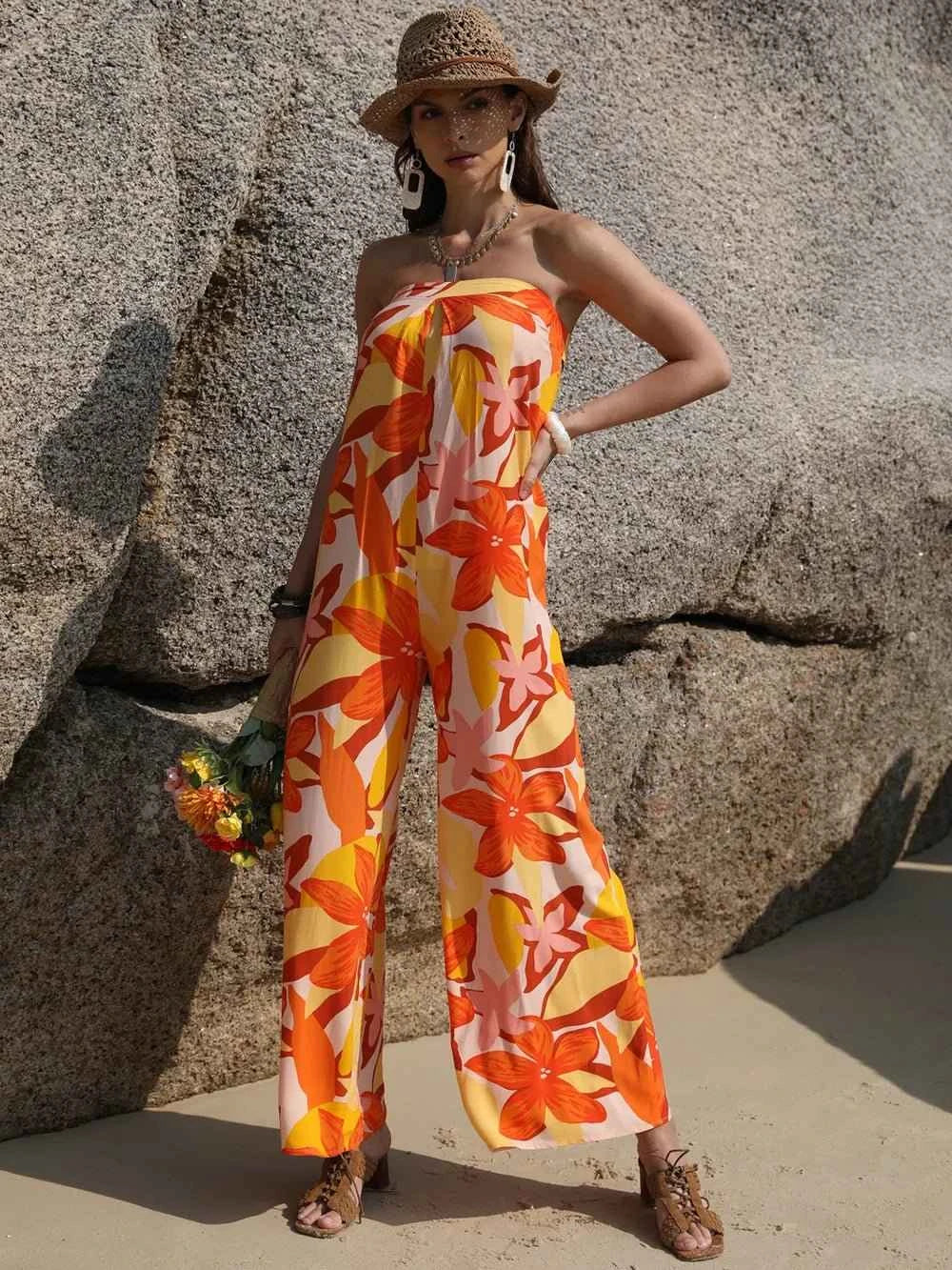 Tied Printed Tube : Wide Leg Jumpsuit