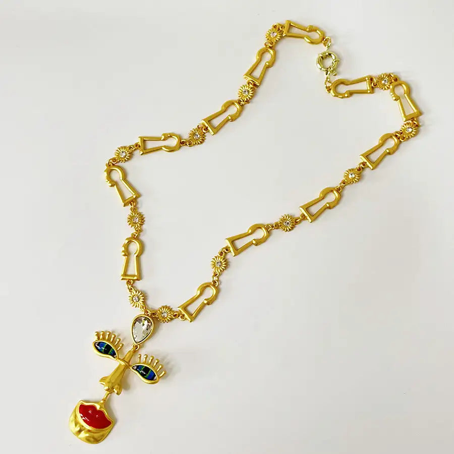 Minority Design Vintage Red Lip Nose Eye Pendant Necklace