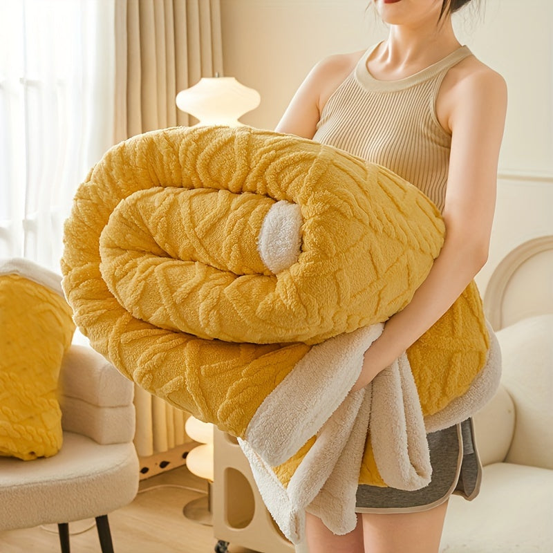 1pc Double-Sided Fleece Bed Blanket, Autumn And Winter Thickened Sofa Blanket, Air Conditioning Blanket, Suitable For All Seasons, Christmas present