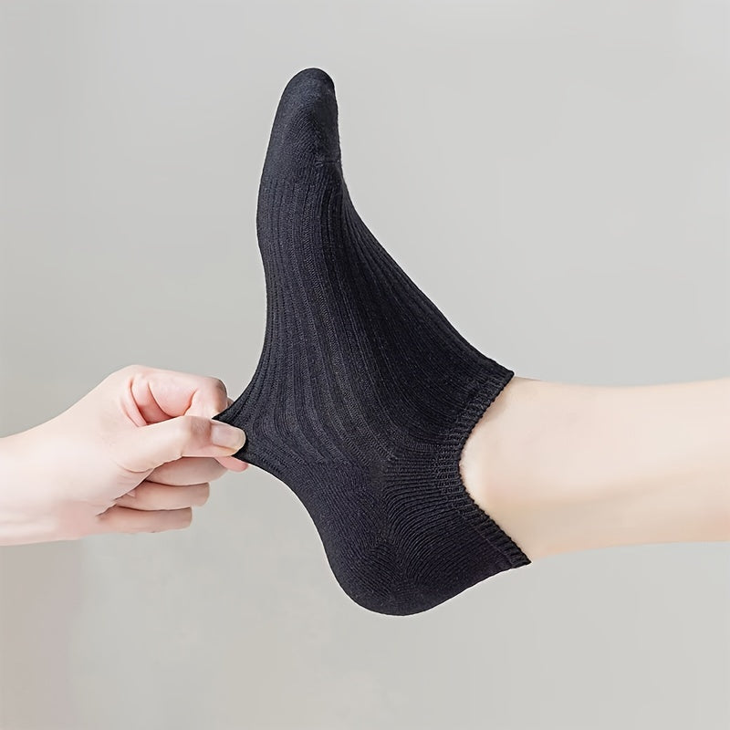 1/5 Pairs No Show Solid Socks, Simple & Breathable Unisex Boat Socks, Women's Stockings & Hosiery