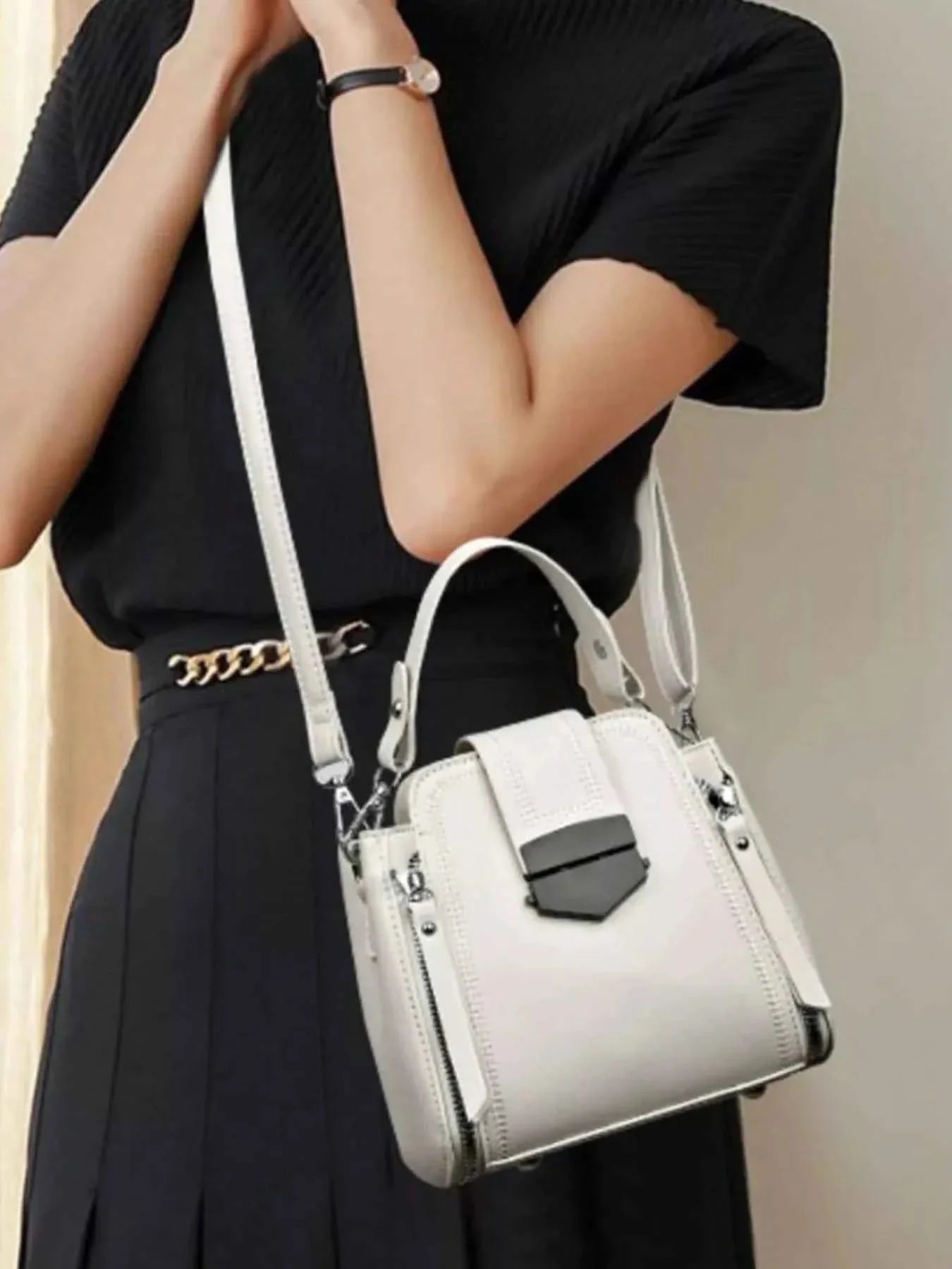 Leather Bucket Crossbody Bag