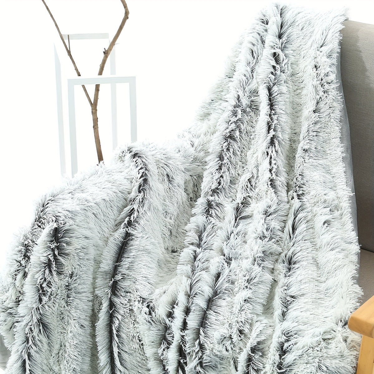Luxury French-Style Plush Faux Fur Throw Blanket - Versatile Decorative Soft Polyester Bed, Sofa, and Car Blanket - All-Season Woven Cozy Cover for Home and Office Napping - 1pc Dual-Tone Long Pile