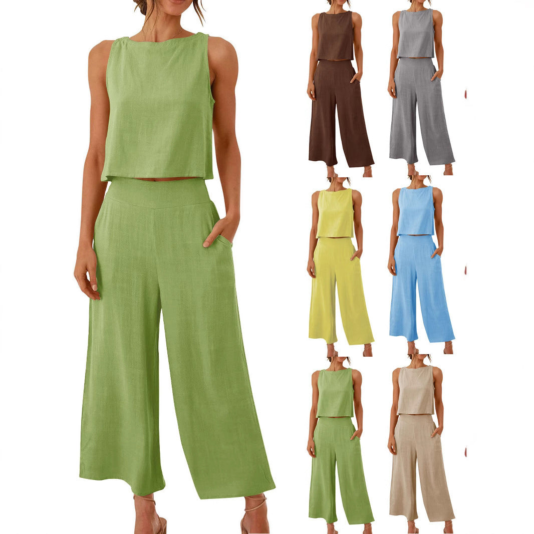 Sleeveless Wide Leg Trouser Set