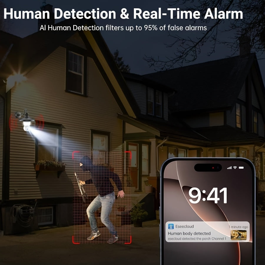 4MP Light Bulb Security Camera | 5G2.4G HD Camera | Wireless | 360-degree Night Vision, AI Body Detection, Two-way Calls, Continuous Recording