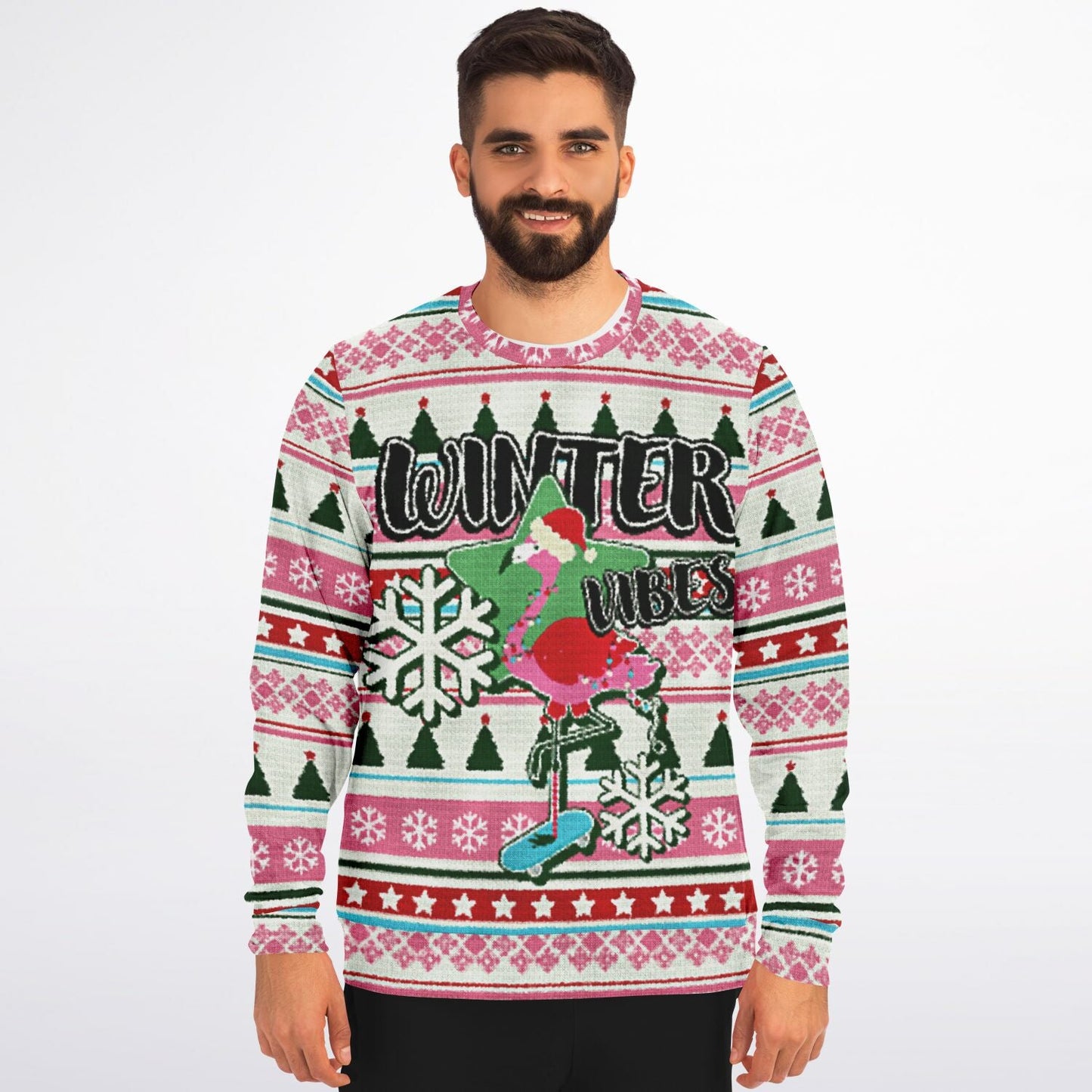 Flamingo Winter Vibes Ugly Christmas Sweatshirt