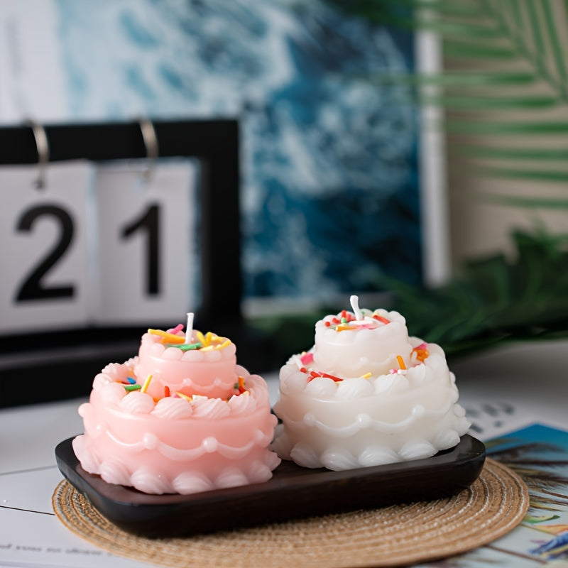 Home Decoration Ornaments Double Layer Cake Shaped Scented Candle Smokeless Soy Wax Youngsters Birthday Party Decorations Photography Props Birthday Gifts New Year Gifts Christmas Gift