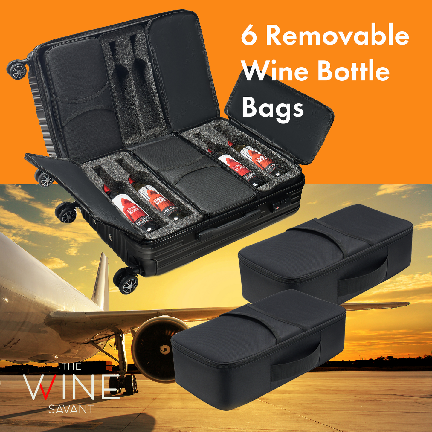 Wine Suitcase for Airplanes 12 Bottle, With Wine Carrier Cases Bags, Black Luggage Carrier with TSA Approved Lock and Removable Inserts to Carry Wine Liquor Alcohol During Travel, Gift For Wine Lovers
