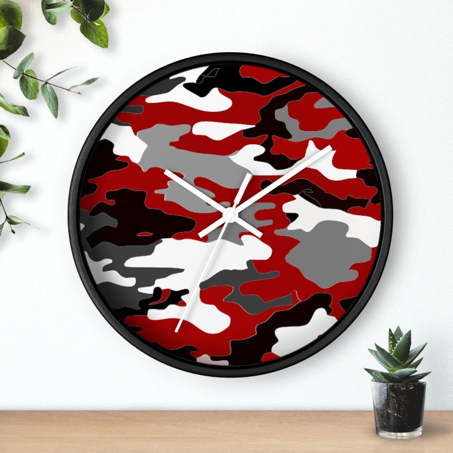 Red Black White Camo Wall Clock - Lizard Vigilante