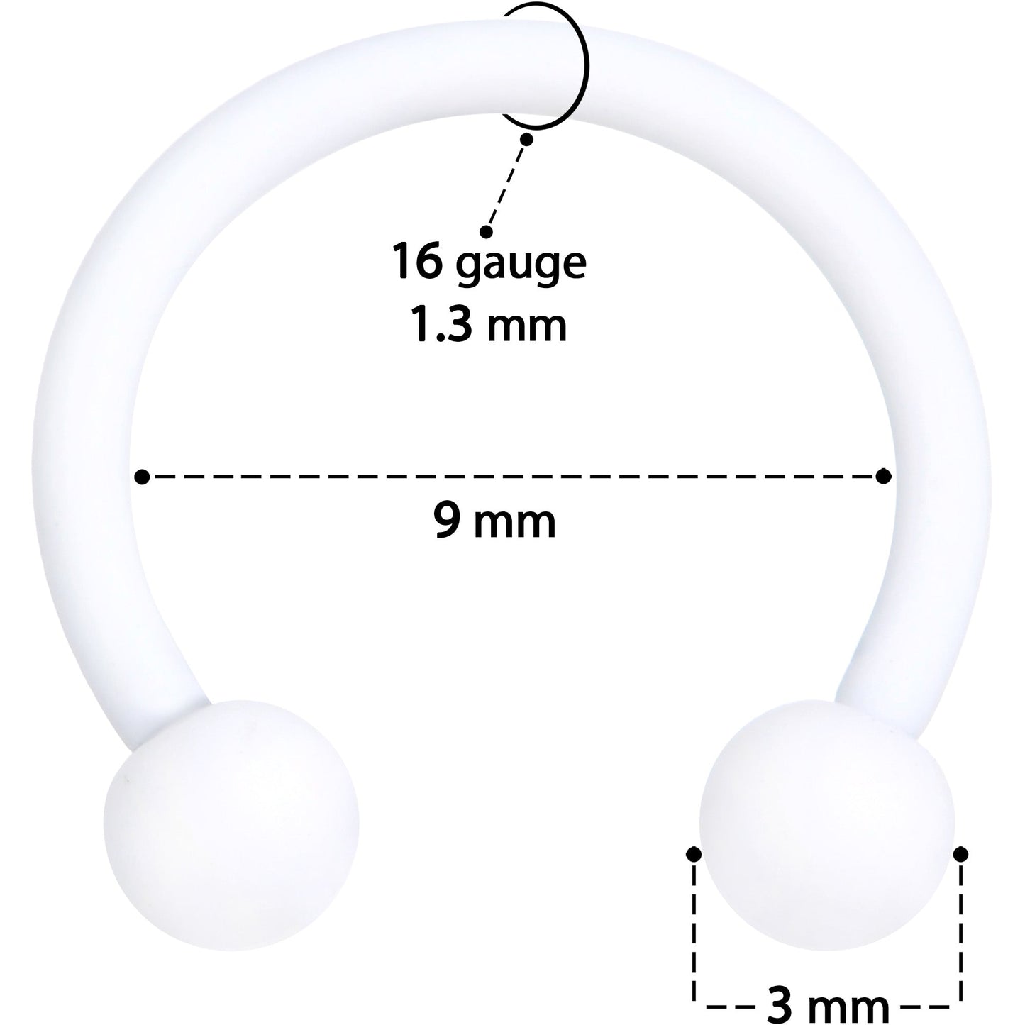 16G 3/8 White Matte Horseshoe Circular Barbell